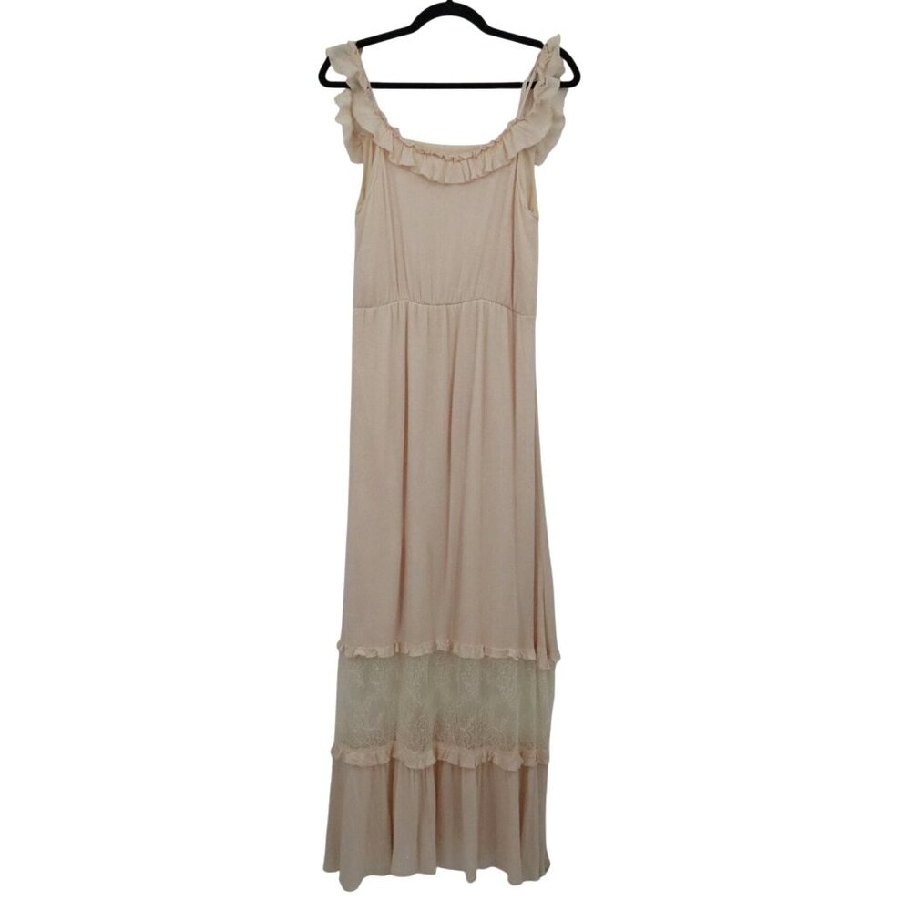 L Love Maxi Dress‎ Womens M Peach Fairycore Cottagecore Boho Romantic Ethereal - Picture 3 of 16